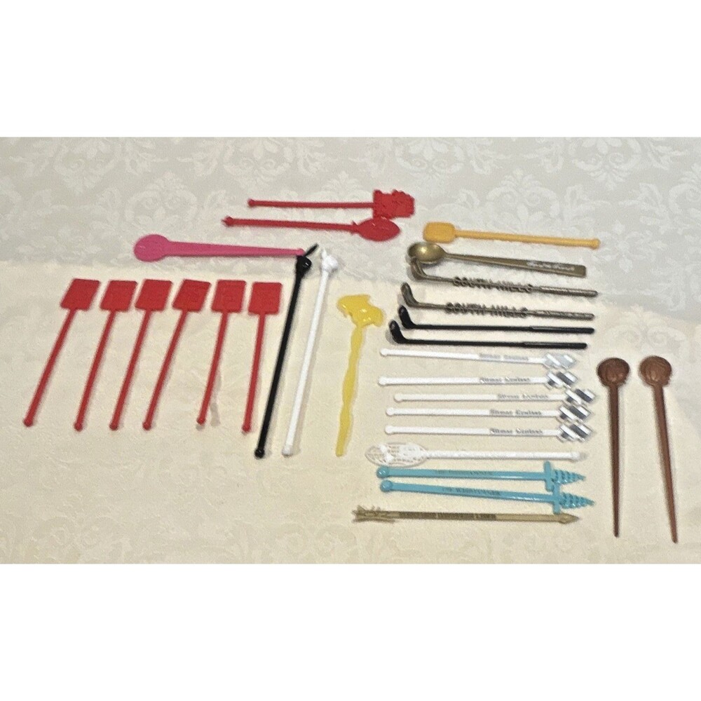 Vintage Advertising Mixed Lot Swizzle Sticks, Plastic, Multicolor Lot of 28